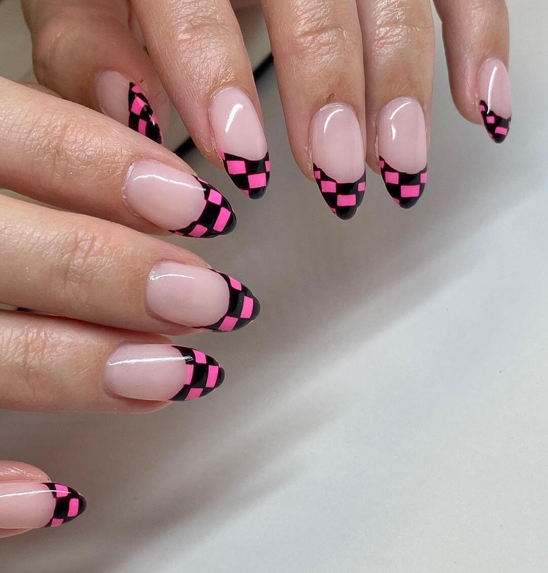 french a scacchiera nero e rosa nailsby.syd